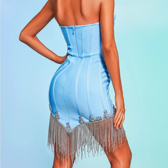 Love Me Anyway Crystal Trim Fringe Mini Dress - MEDIUM (BNWT) - Picture 4 of 8